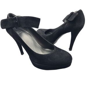Stuart Weitzman women heels shoes platform Pump black Suede ankle strap sz 7
